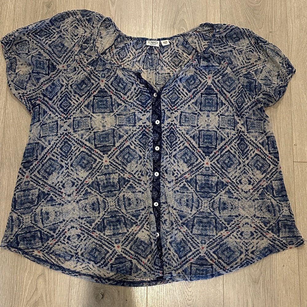 Cato Navy Geometric Blouse